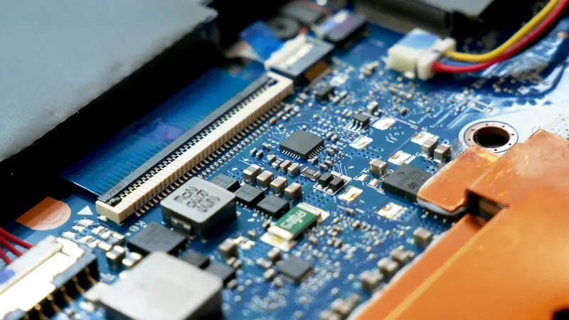 Close-up of a board, its flex connectors and their pins